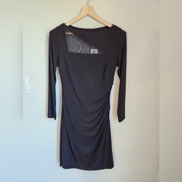 Ralph Lauren Black Midi Dress Mesh long sleeve dress size 8 - Picture 3 of 9